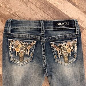Grace in LA Girls Size 8 Bootcut Jeans Floral Western Embroidered Pockets